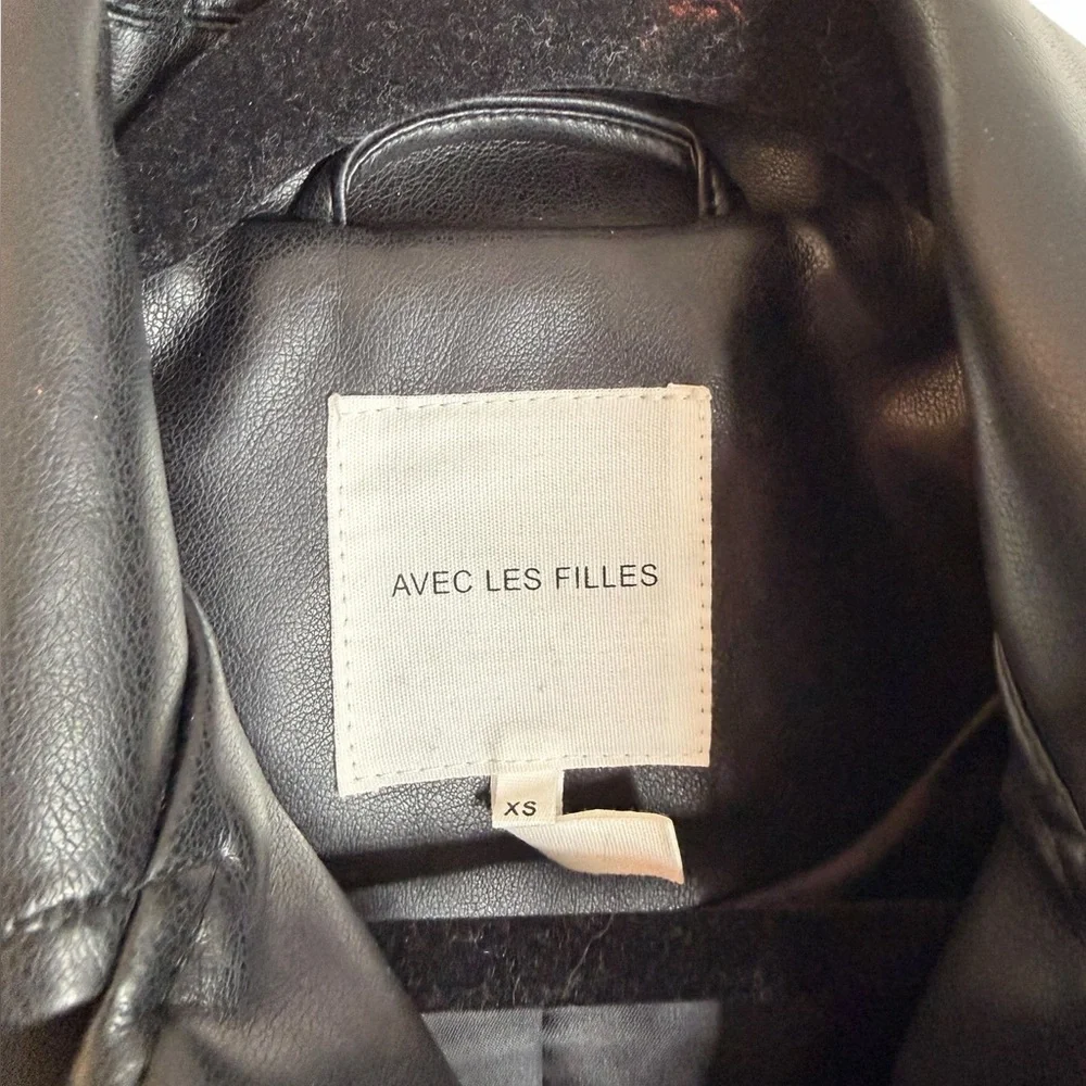 Anthropologie Avec Les Filles Black Relaxed Faux Leather Moto Jacket Women’s XS - Picture 6 of 10